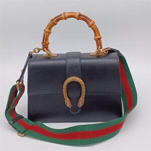 GUCCI Dionysus Bamboo Black Leather Satchel 770-092025